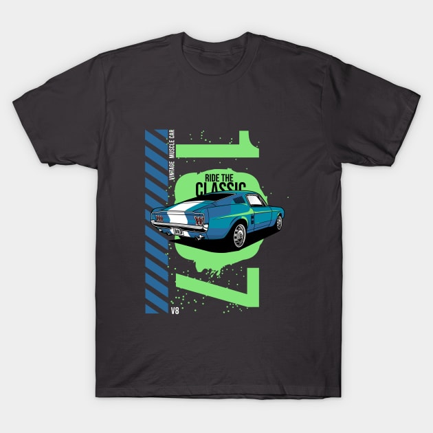 1967 Patriotic American V8 Muscle Car Pony Mustang T-Shirt by Automotive Apparel & Accessoires